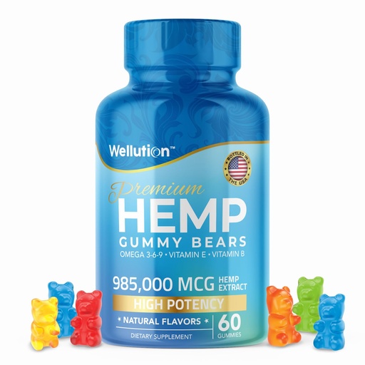 [BRSWGHTRAV7AG3IY] WELLUTION Hemp Gummies – High Potency 985,000 MCG – Natural Fruity Bear for Relaxation and Peace - Fast-Acting - Gluten-Free - 60ct