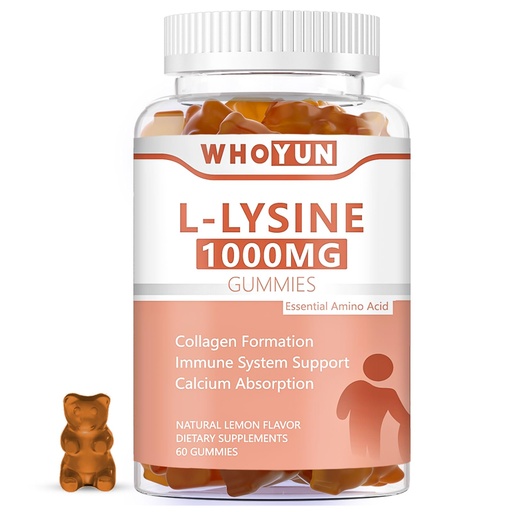[BRSRAEACPMPA2DTF] L-Lysine 1000mg Gummies, Chewable Lysine Supplement for Adults, Immune Support, Collagen Formation Support, Lemon Flavor, 60 Count