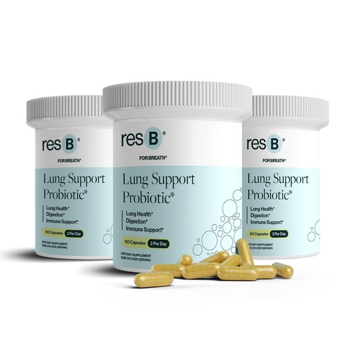 [BRSRMCADCR6RGCA4] resB Lung Support Probiotic Supplement - Lung Health Supplement for Smokers, Gut Health, Immune Support, Respiratory Care, Holy Basil, Turmeric, Clinically Trialed - 180 Capsules (3 Bottles)