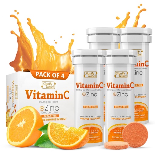 [BRSWYGI3OB7WGAI6] SIGNIFY NATURE Vitamin C 1000mg Effervescent Tablets - Potent Immune Support VIT C with Zinc Supplement - Sugar-Free & Vegan Formula | Dissolvable Vitamin C Tablets - Water Soluble Fizzy Elixir - 40CT