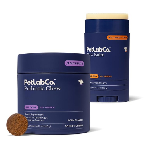 [BRSRMZADCIFBYYA2] PetLab Co. Paw & Probiotic Bundle: Dog Paw Balm to Support Dry, Cracked Paws 2.4 Ounces & Dog Probiotics for Gut Health, Seasonal Allergies, Skin & Ear Yeast 30 Count