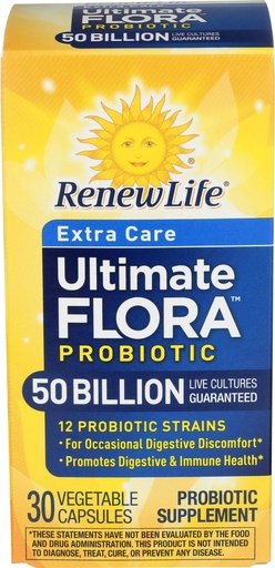 [BRSWIYQKBYBBO3DU] Renew Life Extra Care Digestive Probiotic Capsules, 50 Billion CFU Guaranteed, Daily Supplement Supports Immune, Digestive, Respiratory Health(1), L. Rhamnosus GG, Dairy, Soy and Gluten-Free, 30 Count
