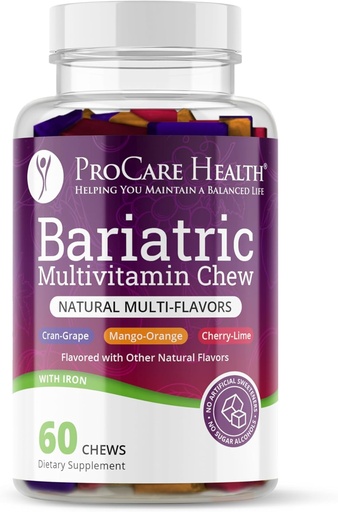 [BRSROGI6BYMW2HI4] ProCare Health | Bariatric Multivitamin | Soft Chew | 22.5mg Iron | Individually Wrapped | Multi-Flavor | Cran-Grape, Mango-Orange, Cherry-Lime | 60 Count | 1 Month Supply