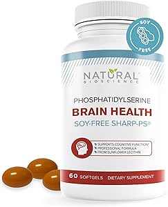 [BRSRAFQQAAFGCD3B] Soy Free Phosphatidylserine 100mg Softgel - PS Supplement Boosts Memory, Focus, Problem Solving, Cortisol Control. Natural Sunflower Lecithin, Patented Sharp PS-Green. Non-GMO, 60 Softgels