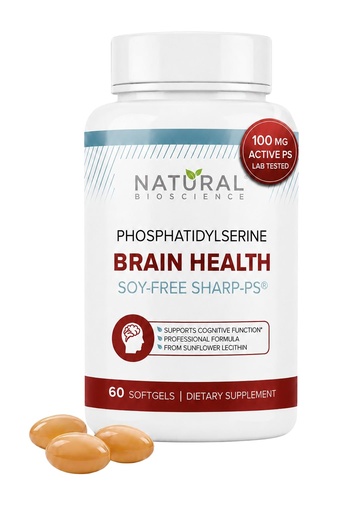 [BRSRAFQQAAFGCD3B] Soy Free Phosphatidylserine 100mg Softgel - PS Supplement Boosts Memory, Focus, Problem Solving, Cortisol Control. Natural Sunflower Lecithin, Patented Sharp PS-Green. Non-GMO, 60 Softgels