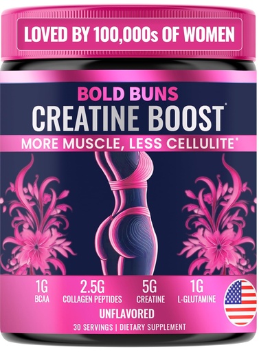 [BRSRAHY5CV6G23D5] Bold Buns Creatine for Women – Booty Builder Supplement with Collagen & BCAA – Supports Muscle Development, Post-Workout Recovery, Skin Elasticity, Healthy Hair & Nail | Unflavored – 30 Servings