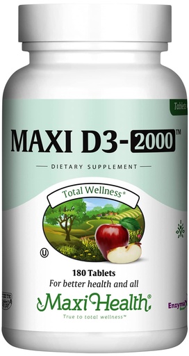 [BRSWIZQCDEAB6HI5] Maxi Health Kosher Vitamin D3 2000IU - Highly Absorbable Vitamin D Supplements for Healthy Immune Response, Calcium Absorption, Teeth & Bone Health - D3 Vitamin 2000 IU -180 Tablets