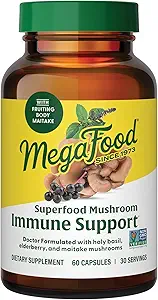 [BRSRAZINOQHA2A3J] MegaFood Superfood Mushroom Immune Support - Maitake Mushroom Supplement with Elderberry & Holy Basil to Help Support a Healthy Immune System - Doctor Formulated, Vegan - 60 Capsules, 30 Servings
