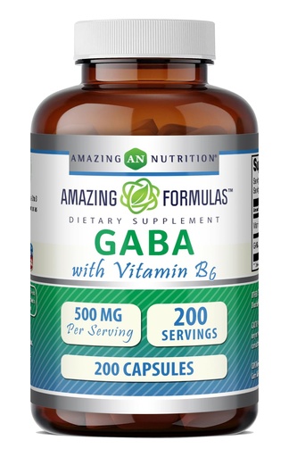 [BRSRMCQ3OIMGODQ2] Amazing Formulas GABA with Vitamin B6 Supplement | 500 Mg Per Serving | 200 Capsules | Non-GMO | Gluten Free | Made in USA