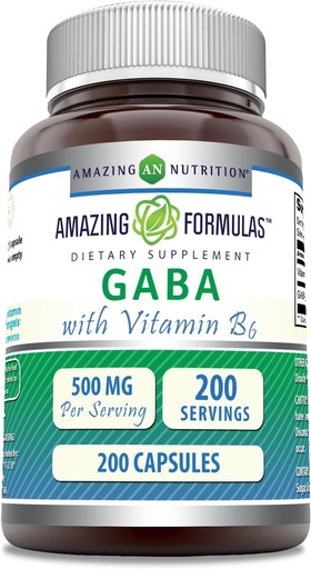 [BRSRMCQ3OIMGODQ2] Incredibile Formula GABA con vitamina B6 Supplemento | 500 Mg Per Serving | 200 capsule | Non-GMO | Gluten Free | Made in USA