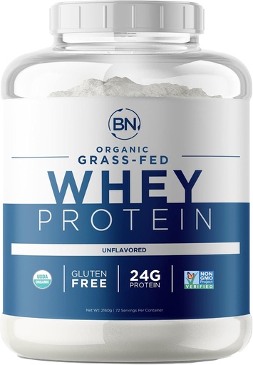 [BRSWGEIHOYHBS3DD] Organic Grass Fed Whey Protein Powder - USDA Organic – 24g High Protein - 5 lb/72 Servings - Cold Processed - Non-GMO - rBGH-Free - Wisconsin USA