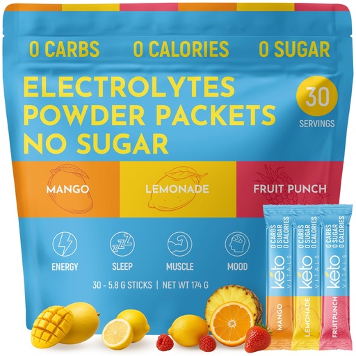 [BRSWGA3QBMCBMHLG] Keto Vitals Original Electrolytes Powder Packets | Keto Friendly Electrolyte Hydration Packs | Sugar Free Electrolytes | Energy Drink Mix | Zero Calorie Zero Carb (Original Assorted, 30 Count)