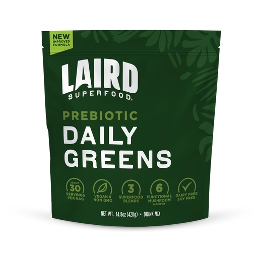 [BRSROZT5OYBBSF3F] Laird Superfood Prebiotic Daily Greens Powder – Essential Vitamins & Minerals - Prebiotic Fiber, Adaptogen and Fruits & Vegetables – Supports Gut Health – Non-GMO, Vegan - 14.8 oz Bag, Pack of 1