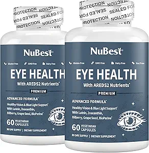 [BRSRAFD6OAFGAALA] NuBest AREDS 2 Eye Vitamins with Beta Carotene Carrot Powder, 20mg Lutein, 4mg Zeaxanthin, Bilberry, Grape Seed, BioPerine, B-Complex, Multivitamin for Eye Health | Pack 2