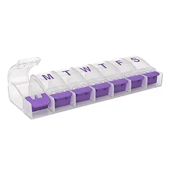 [BRSWIZY4BUPRU2DO] EZY DOSE Weekly (7-Day) Pill Case, Medicine Planner, Vitamin Organizer Box, Medium Push-Button Compartments, Convenient and Easy to Use, Color May Vary, BPA Free