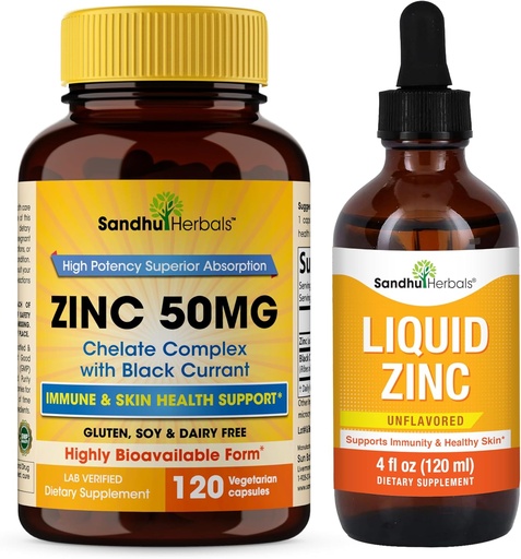 [BRSRAZLQBFYQY3TO] SANDHUHERBALS Zinc 50mg Capsules Bundle with Liquid Zinc Drops | Supports Immune & Skin Health
