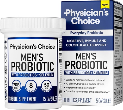 [BRSRAFQNCJ4BAA3D] Physician's Choice Probiotics for Men - 70 Billion CFU - 8 Strains - Selenium & Prebiotics - Supports Digestive Health, Microbiome, Colon, & Immune Health - Advanced Men's Probiotic - 15ct Sample Size
