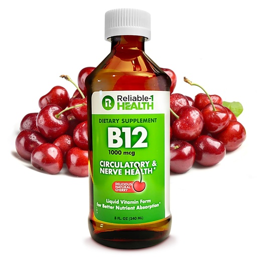 [BRSRMHD3BAAR6G3Z] Reliable-1 Laboratories Liquid Vitamin B12 Daily Supplement 1000mcg for Adult Men & Women - Natural Cherry Flavor