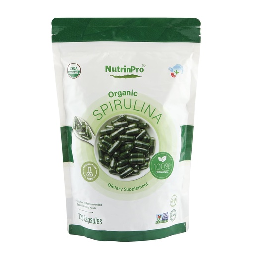 [BRSRAYL2CMHAEDLB] NUTRINPRO USDA Organic Spirulina Capsules - 100% Pure Vegan Supplement, Non-GMO, Gluten-Free, Chemical-Free, (720)