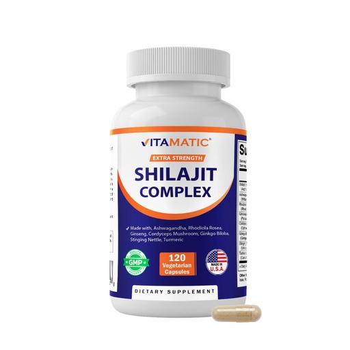 [BRSRAHQZPIMREALX] Vitamatic Shilajit Complex – Plant-Based Capsules with Ashwagandha, Rhodiola, Ginseng, Cordyceps, Ginkgo, Nettle & Turmeric – Botanical Extract – Vegetarian, Non-GMO – 120 Count