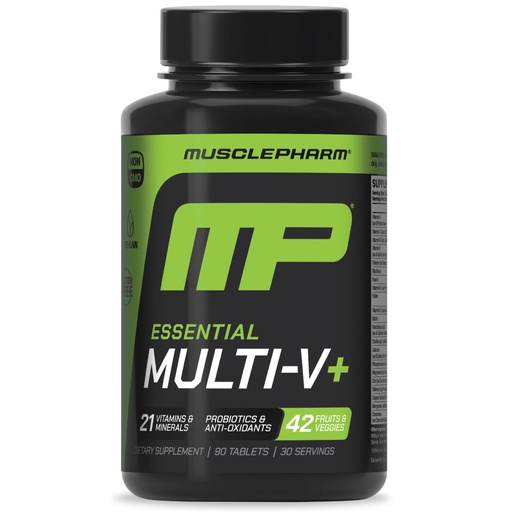 [BRSROHDQB4JW2AAV] Muscle Pharm Essentials Multi-V+, The Athlete's Multi-Vitamin, Enhanced Energy, Performance & Immune Health, Daily Multivitamin for Men & Women with Minerals Plus Probiotics, 90 Tablets, 30 Servings