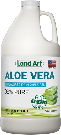 [BRSRMAIRDN5GAALV] Land Art - Organic Aloe Vera Gel Drinkable for Heartburn & Acid Reflux Reflux Relief - 99,7% Pure - Rece-Processed - Îmbunătățește Digestive Health - Soothing and Natural - Vegan & Gluten-Free - 64 fl oz