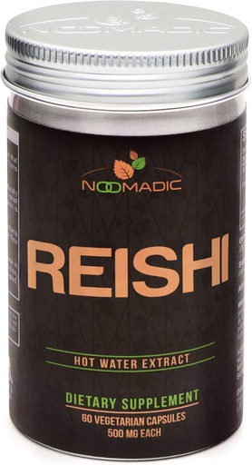 [BRSW2FIBDN6AADTH] Noomadic Reishi Mushroom, 60 capsule, 500mg ciascuno, benessere generale e longevità, estratto di acqua calda, corpi di fruttificazione, 30% Beta-D-Glucani