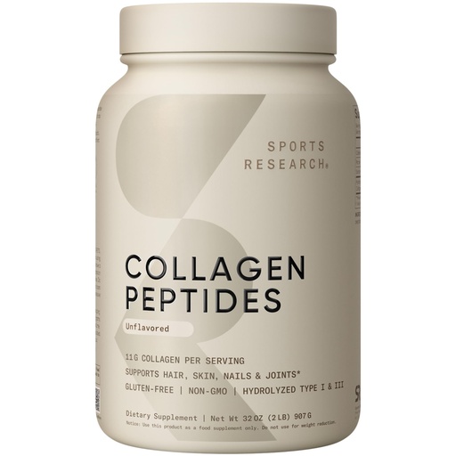 [BRSWGEL6CBYAK3LL] Sports Research Collagen Peptides - Hydrolyzed Type 1 & 3 Collagen Powder Protein Supplement for Healthy Skin, Nails, & Joints - Easy Mixing Vital Nutrients & Proteins, Collagen for Women & Men