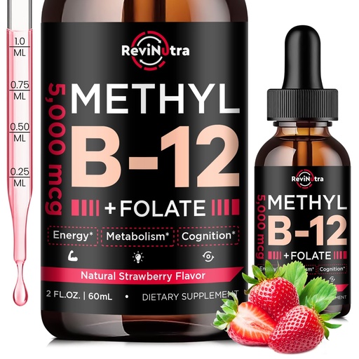 [BRSRAGLQPJ6AKEL7] Vitamin B12 liquid Drops, B12 vitamins 5000 mcg, Vitamin B Complex Supplement with Methylcobalamin B12 Sublingual, Vitamin B6, Folate for Energy, Brain, Heart Health, Vegan Strawberry Flavor 2 Fl Oz
