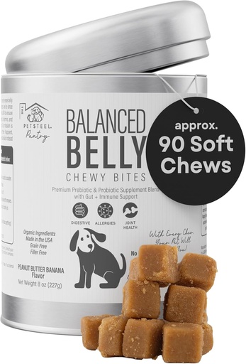 [BRSRAGAZDENAICTL] Balanced Belly Probiotics for Dogs – Digestive Health Chews with Prebiotics, Allergy & Joint Support – Probiotic Dog Supplement for Gut Health, Diarrhea Relief, and Itchy Skin – 90 Soft Chews