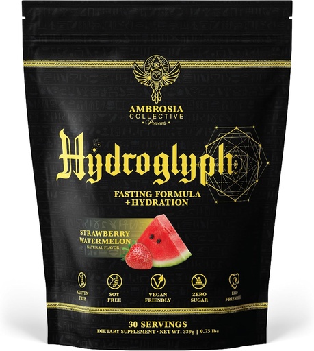 [BRSRO2YHOEDQM3Y7] Ambrosia Hydrogliph Intraworkout Formula w/BCAA + EAA + Electroliti Hydration Powder to Protect Lean Muscle, 0g Sugar Fasting Hydration Drink Mix, Made w/Coconut Water (Strawberry Perech)