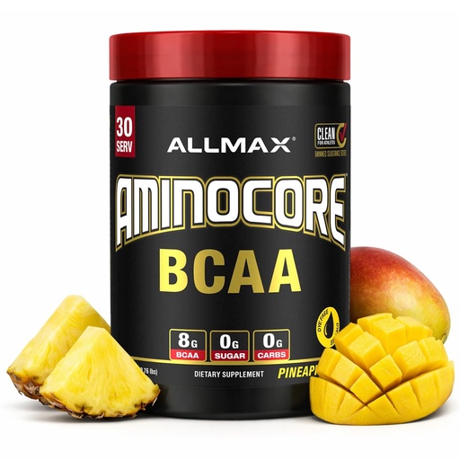 [BRSWYZQDAR7AI3Y6] ALLMAX AMINOCORE BCAA Powder for Workout Muscle Recovery & Increased Endurance - Sugar Free, No Fillers 8.18 Grams Bcaas Amino Acids, B Vitamins for Women and Men - 30 Servings | Pineapple Mango, 345g