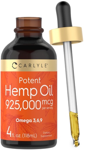 [BRSWYZYCBNYGAADF] Carlyle Hemp Seed Oil 925,000 mcg | High Potency | Contains Omega 3,6,9 | Cold Pressed | Vegetarian, Non-GMO, Gluten Free