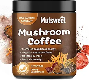 [BRSROADQPJYGEA34] Mushroom Coffee, Powerful 12 in 1 Mushrooms Powder with Lion's Mane, Turkey Tail, Chaga & More, Immune Boosting Instant Arabica Coffee Mix with Cacao, L-Theanine for Focus, Energy