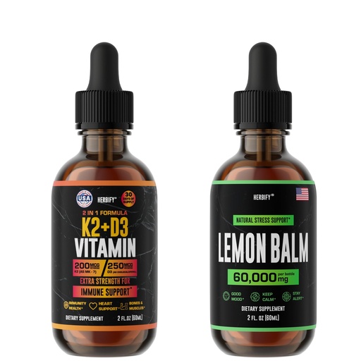 [BRSROBT4DIIBQCIU] HERBIFY Bundle - K2 and D3 Drops & Lemon Balm Tincture - Bone Strength & Mood Boost
