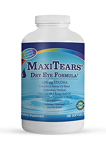 [BRSW2GQFAFYWAEYZ] Dry Eye Supplement, Omega-3 Fish Oil Eye Health Supplement for Adults, Enteric-Coated Softgels with Mucin Complex, Turmeric Root, Eye Vitamins A & D3, EPA & DHA, 90-Day Supply, 360 Count