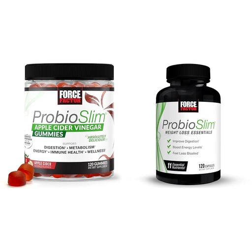 [BRSRAZAYBF7QI3AV] Force Factor ProbioSlim Apple Cider Vinegar Gummies with LactoSpore Probiotics, 120 Count & ProbioSlim Weight Loss Essentials Daily Digestive Health Probiotic, 120 Capsules