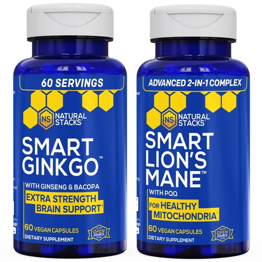 [BRSROBAEDIFQIDYV] NATURAL STACKS Ginkgo Biloba + Lions Mane Mushroom Bundle - Focus & Memory Support* - 120 Total Capsules