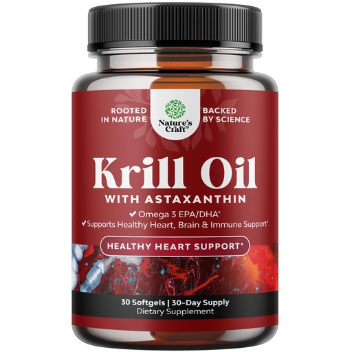 [BRSWYZQ7C4PRAEIY] Krill Omega 3 Fish Oil Softgels - Concentrated Krill EPA & DHA Fish Oil Omega 3 Supplement for Women & Men for Immune Support, Healthy Brain & Heart Health - Burpless Fatty Acids Supplement - 30 Count