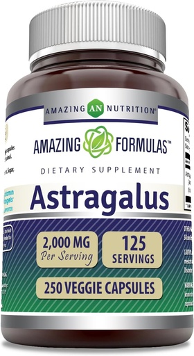 [BRSWGGICB56RSCLD] Amazing Formulas Astragalus 2000 mg Per Serving Capsules Supplement | Made from Pure Astragalus Membranaceus Plant Root Extract | Non-GMO | Gluten Free (250 Count)