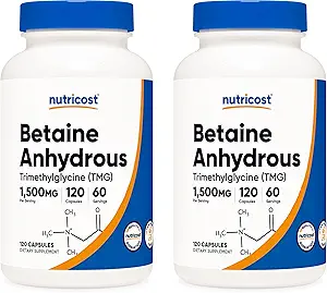 [BRSWKFL3BAHACHL2] Nutricost Betaine Anhydrous Caps 1500mg, 60 Servings Per Bottle (2 Bottles)