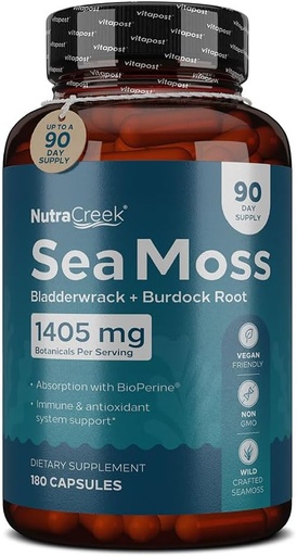 [BRSW2FITCQBQKHTF] Sea Moss | Irish Sea Moss Capsules with Bladderwrack, Burdock Root & BioPerine for Absorption. Prebiotic & Immune Support | 90 Days Supply - 180 Capsules