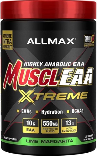 [BRSRA2QEC4OWYFA6] ALLMAX MUSCLEAA Xtreme, Lime Margarita - 532 g Powder - Provides EAAs, BCAAs & Hydration - Up to 30 Servings…