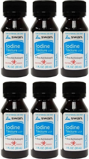 [BRSWIGALBJ7WIGTI] Swan Iodine Tincture U.S.P. - 1 fl oz (6 Pack)