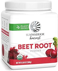 [BRSW2BT4OZ6B4A3B] Sunwarrior Beet Root Powder Nitric Oxide Increase Stamina Blood and Flow Circulation Natural Non-GMO Keto Vegan Superfood for Smoothies Acai Pudding Baking 360g sq tub (90 Servings) Organic Harvest