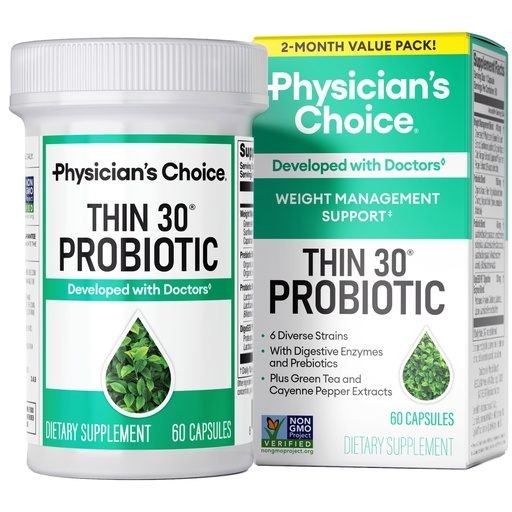 [BRSRMY3RDIFRU23V] Physician's CHOICE Probiotics for Weight Management & Bloating - 6 Probiotic Strains - Prebiotics - Key ingredient Cayenne - Supports Gut Health - Weight Management for Women & Men - Green Tea - 60 CT