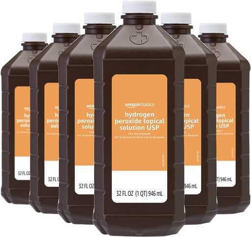 [BRSW2GQBA4NREC3D]   Basics Hydrogen Peroxide Topical Solution USP, Unflavored, 32 Fl Oz, Pack of 6