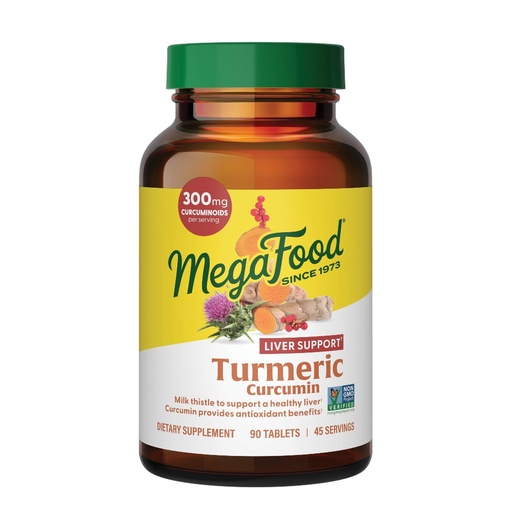 [BRSWIBQPCUBWM33E] MegaFood Turmeric Curcumin Supplement for Liver Support - Turmeric Supplement with Black Pepper & Milk Thistle - 300mg Curcuminoids Per Serving - Vegan, Gluten Free, NonGMO - 90 Tablets, 45 Servings