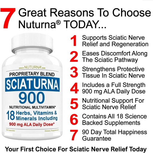 [BRSROAD7CMFB4GT3] Sciatic Nerve Support Formula with 900 mg Alpha Lipoic Acid - 18 in 1 Sciatica Nerve Supplement for Lower Back, Hip, Lumbar, Leg, Foot Turmeric Curcumin - 180 Pills Made in The USA