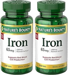 Iron 65 mg (325 mg Ferrous Sulfate), 2 Bottles (100 Count)